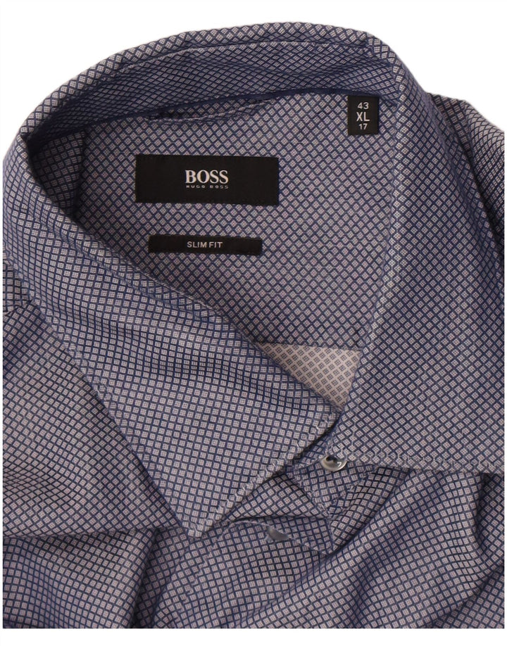 Hugo Boss Mens Slim Fit Shirt Size 17 43 XL Blue Check