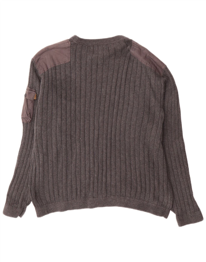 Eddie Bauer Mens Crew Neck Jumper Sweater Large Grey Colourblock Cotton