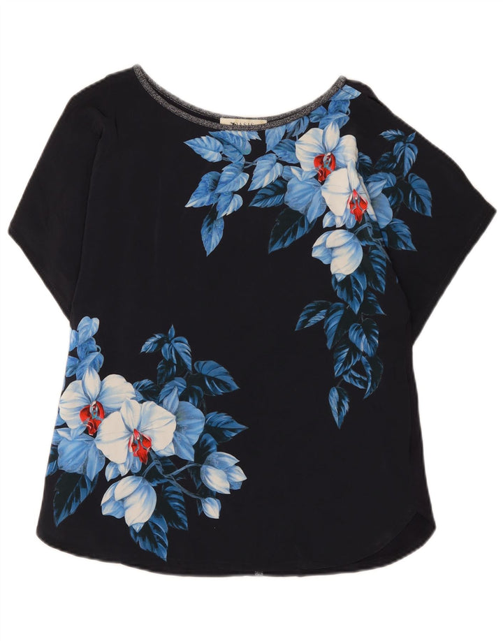 Oasis Womens Blouse Top UK 10 Small Navy Blue Floral Polyester