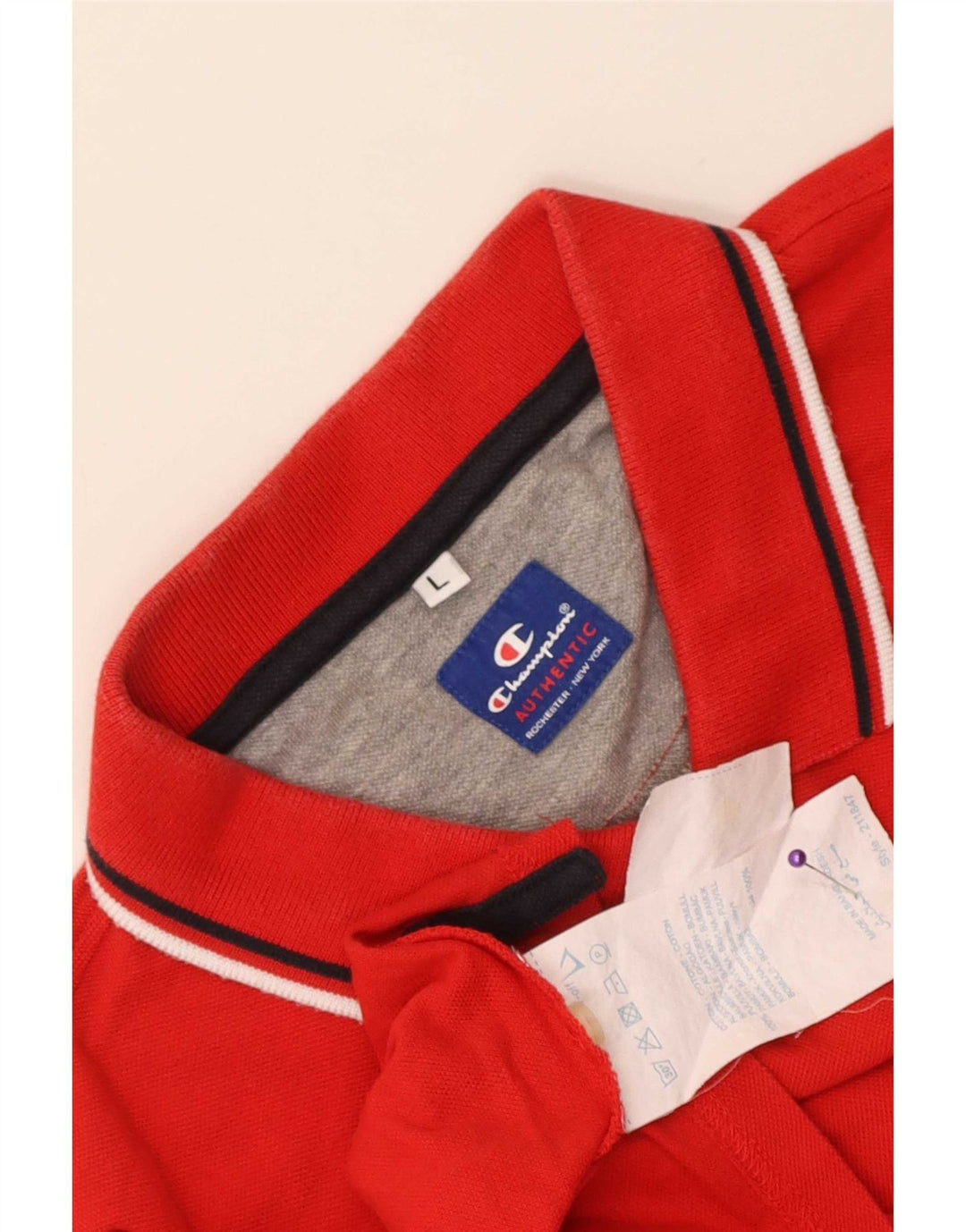 Champion Mens Polo Shirt Large Red Striped Cotton