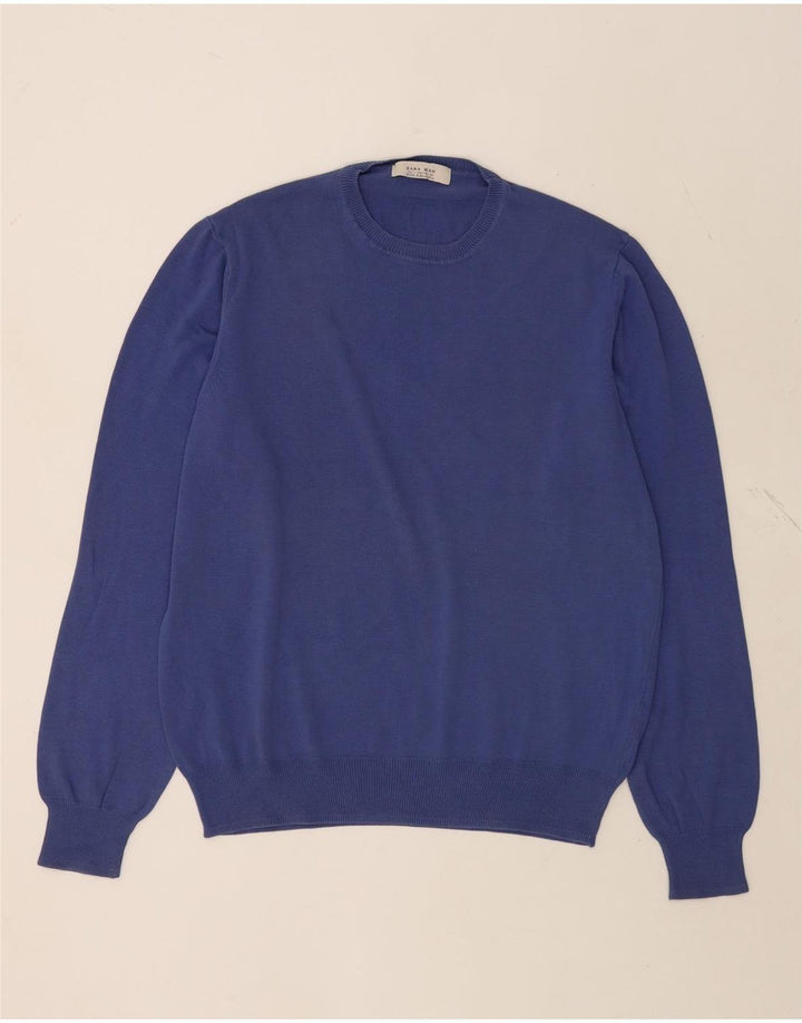 Zara Mens Crew Neck Jumper Sweater Large Blue