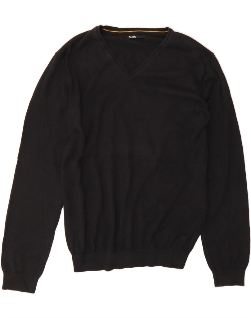 JULES Mens V-Neck Jumper Sweater Large Black Cotton Vintage Jules and Second-Hand Jules from Messina Hembry 