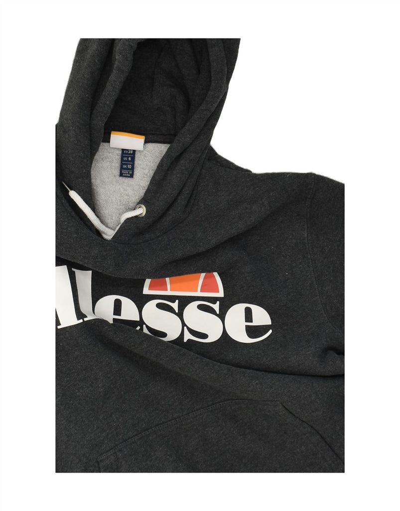 ELLESSE Womens Graphic Hoodie Jumper UK 10 Small Grey Cotton | Vintage Ellesse | Thrift | Second-Hand Ellesse | Used Clothing | Messina Hembry 