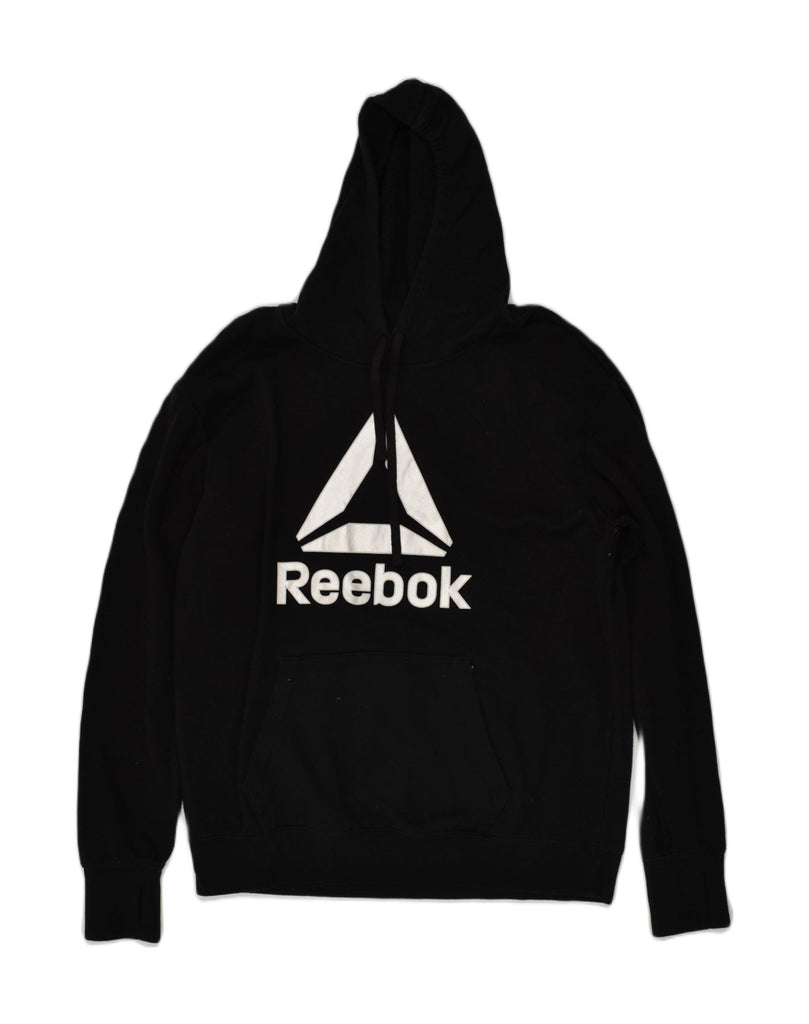 REEBOK Womens Graphic Hoodie Jumper UK 18 XL Black Cotton | Vintage Reebok | Thrift | Second-Hand Reebok | Used Clothing | Messina Hembry 