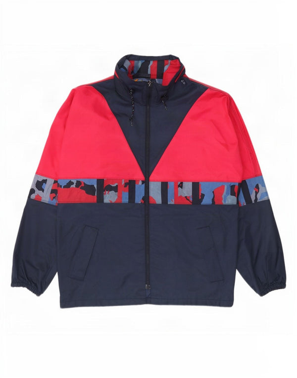 Vintage Mens Hooded Rain Jacket UK 38 Medium Navy Blue Colourblock Nylon