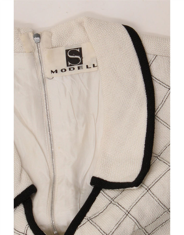 VINTAGE Womens Sleeveless A-Line Dress UK 8 Small White Check