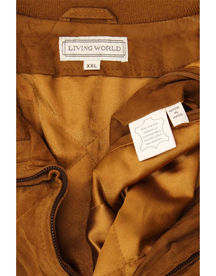 Living World Mens Suede Jacket UK 44 2XL Brown Leather