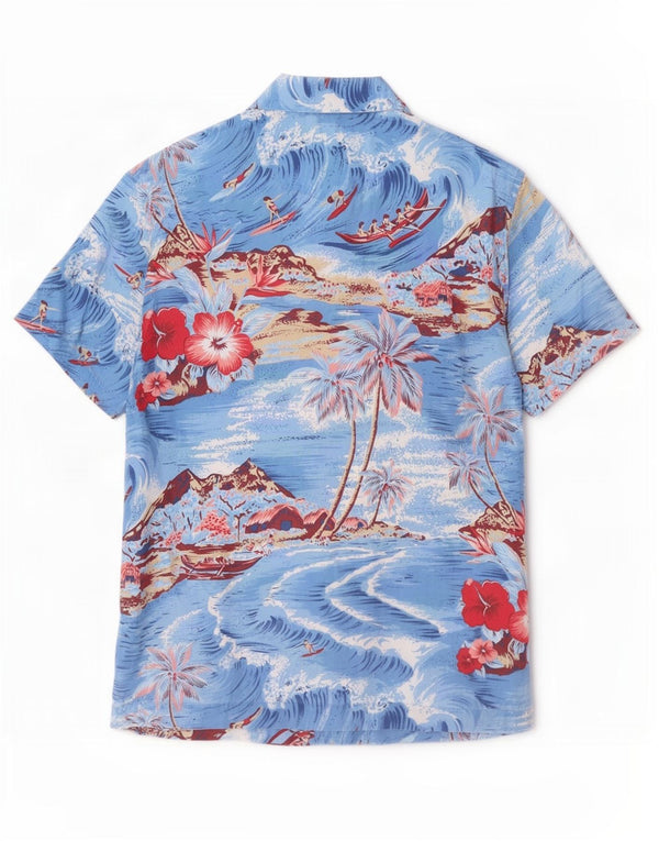 Gas Mens Hawaiian Short Sleeve Shirt Small Blue Floral