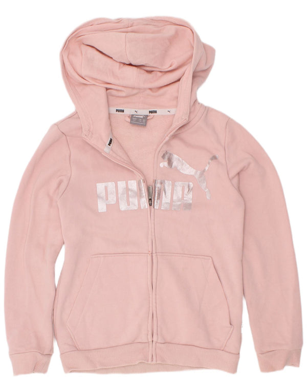 Puma Girls Graphic Zip Hoodie Sweater 7-8 Years Pink Cotton