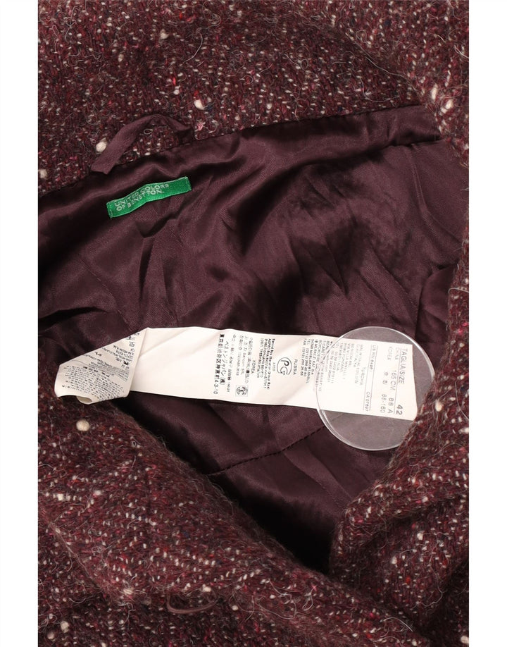 Benetton Womens Bolero Jacket IT 42 Medium Burgundy Flecked Wool