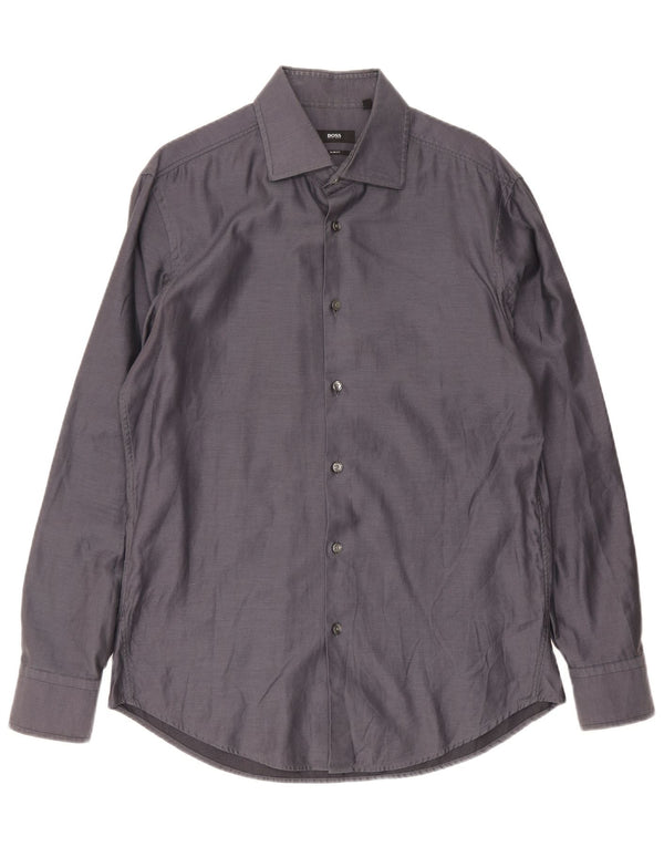 Hugo Boss Mens Slim Fit Shirt Size 41/42 Large Grey Cotton