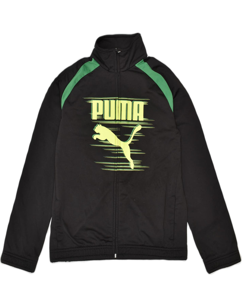 PUMA Boys Graphic Tracksuit Top Jacket 11-12 Years Black Polyester | Vintage Puma | Thrift | Second-Hand Puma | Used Clothing | Messina Hembry 