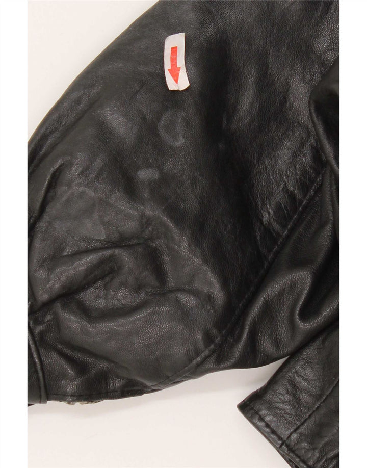 Vintage Girls Leather Jacket 7-8 Years Medium Black Leather