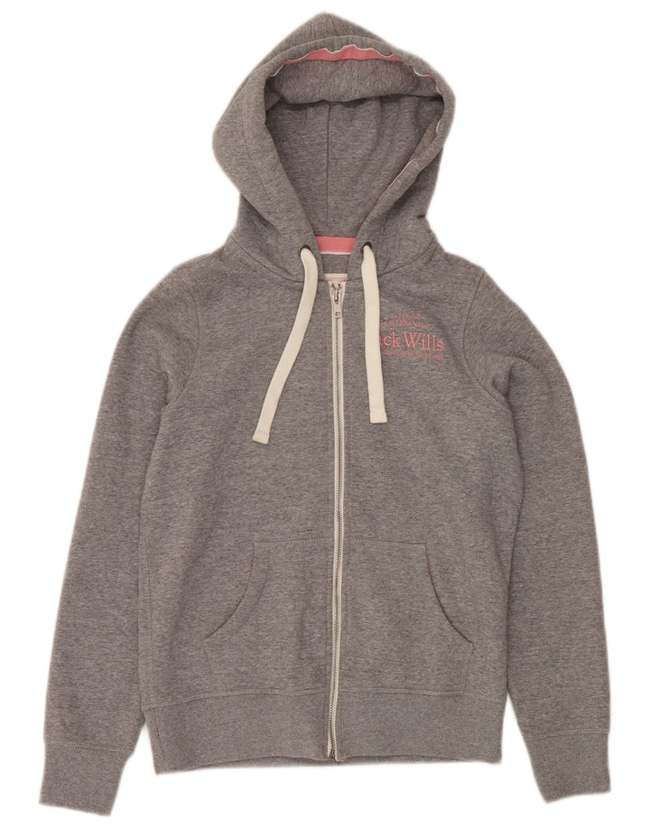 JACK WILLS Womens Oversized Zip Hoodie Sweater UK 6 XS Grey Cotton