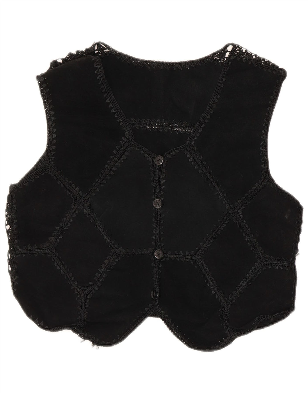 Vintage Womens Crop Suede Waistcoat UK 12 Medium Black