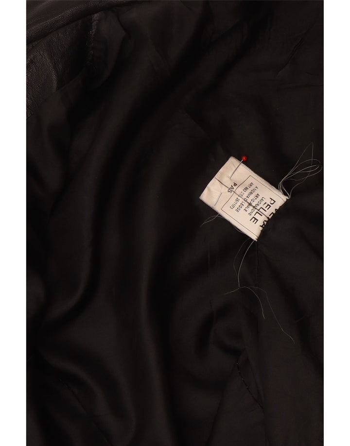 Vintage Womens Crop Leather Racer Jacket UK 10 Small Black Leather