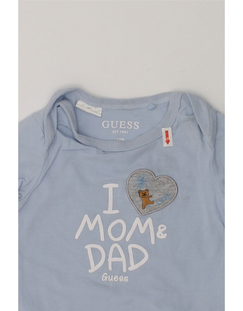 GUESS Baby Boys Graphic Long Sleeve Bodysuit 9-12 Months Blue Cotton Heart | Vintage Guess | Thrift | Second-Hand Guess | Used Clothing | Messina Hembry 