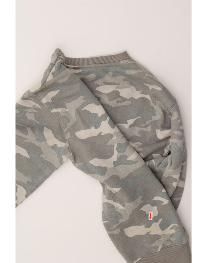 ELLESSE Womens Oversized Sweatshirt Jumper UK 8 Small Grey Camouflage Vintage Ellesse and Second-Hand Ellesse from Messina Hembry 
