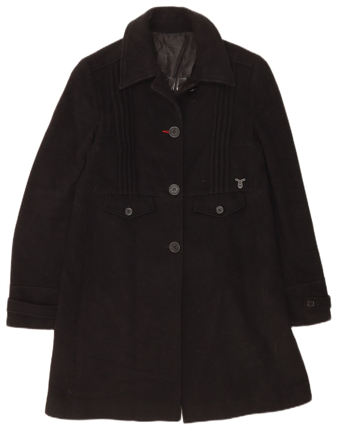 Calvin Klein Jeans Womens Overcoat UK 14 Large Black Wool