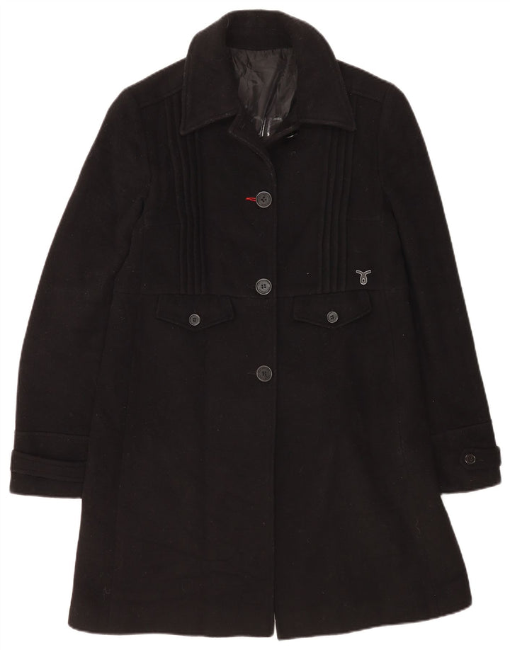 Calvin Klein Jeans Womens Overcoat UK 14 Large Black Wool