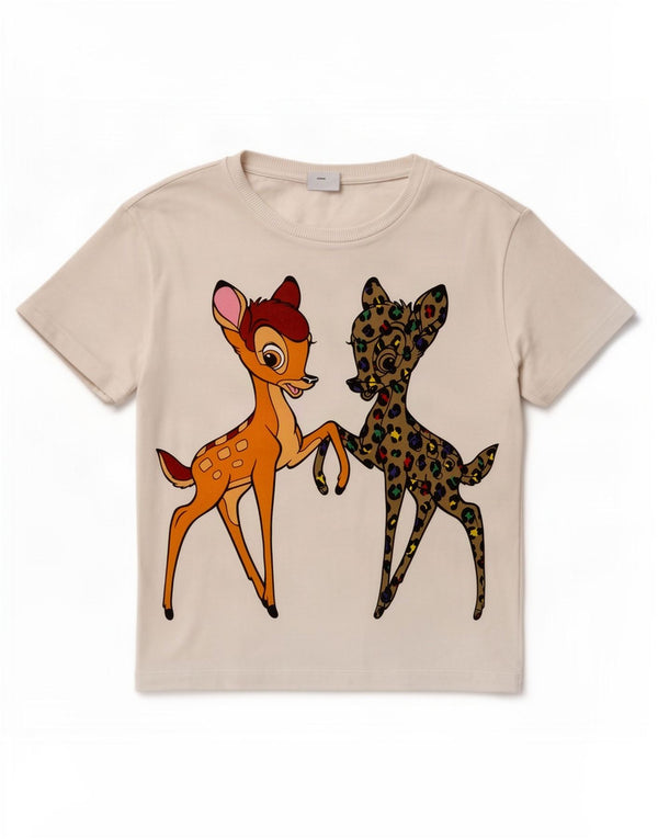Benetton Womens Disney Graphic T-Shirt Top UK 14 Medium White Animal Print