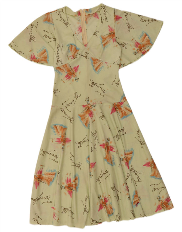 VINTAGE Womens Abstract Pattern A-Line Dress UK 8 Small Green