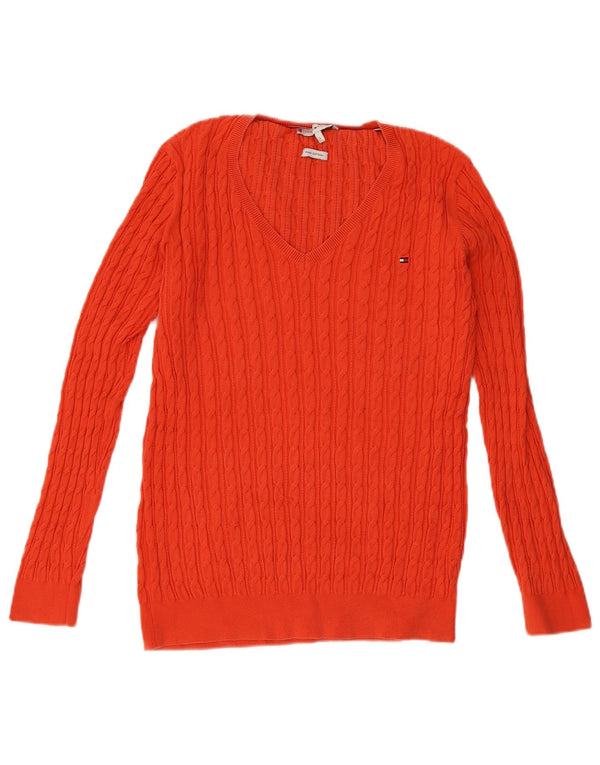 Tommy Hilfiger Womens V-Neck Jumper Sweater UK 16 Large Orange
