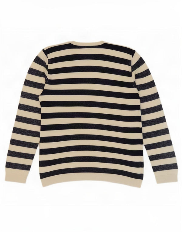 Gap Womens Crew Neck Jumper Sweater UK 16 Large White Striped Cotton