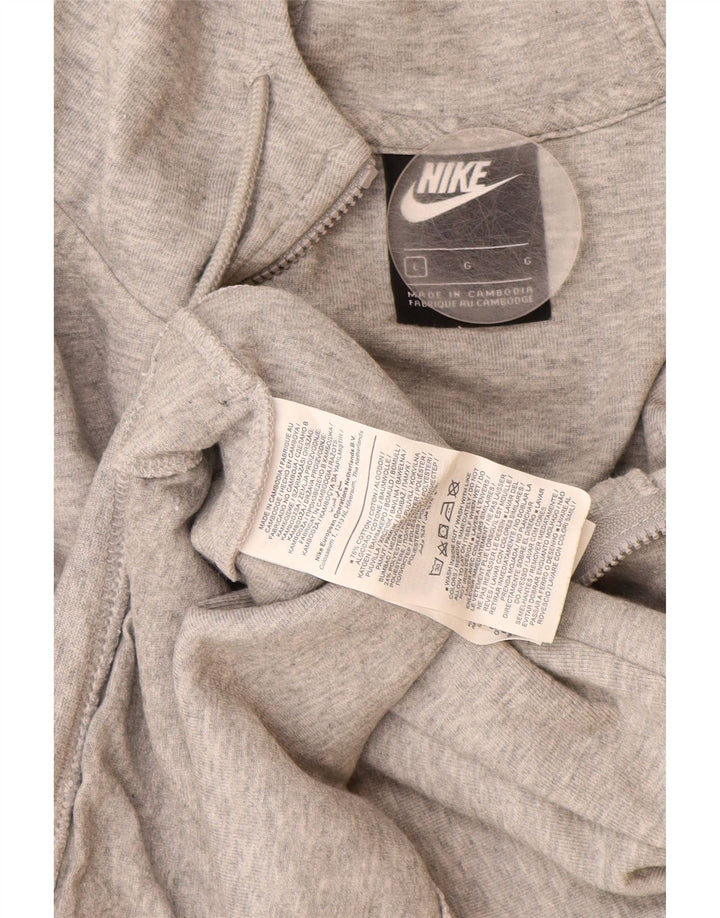NIKE Womens Zip Hoodie Sweater UK 16 Large Grey Cotton