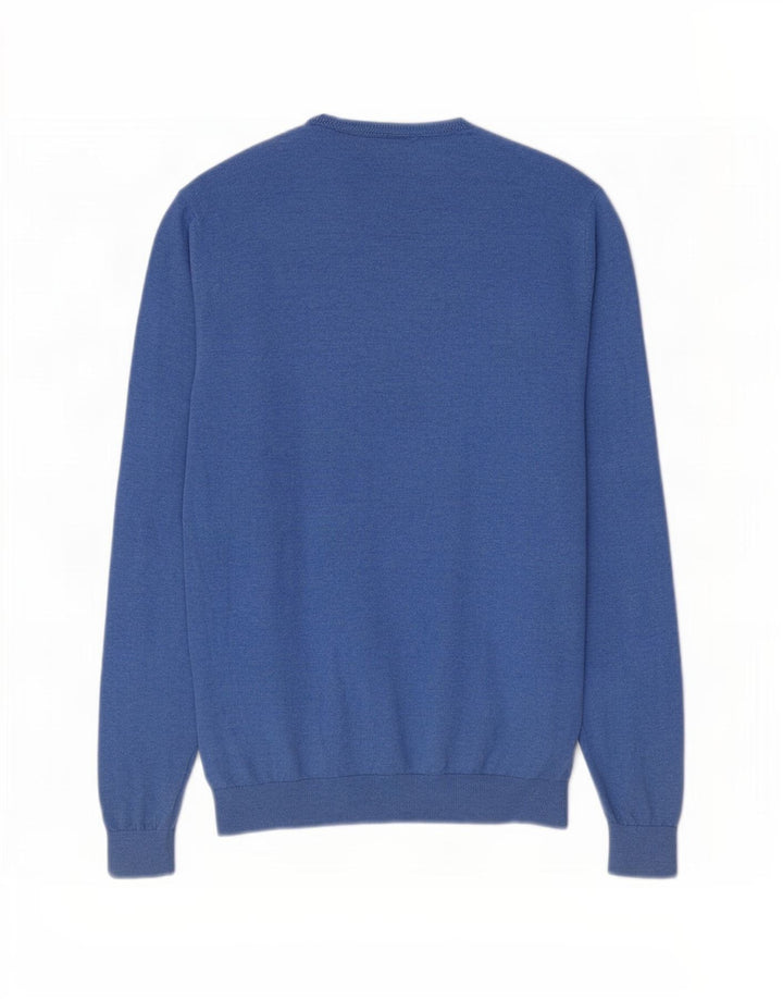 Massimo Dutti Mens V-Neck Jumper Sweater Medium Blue Cotton