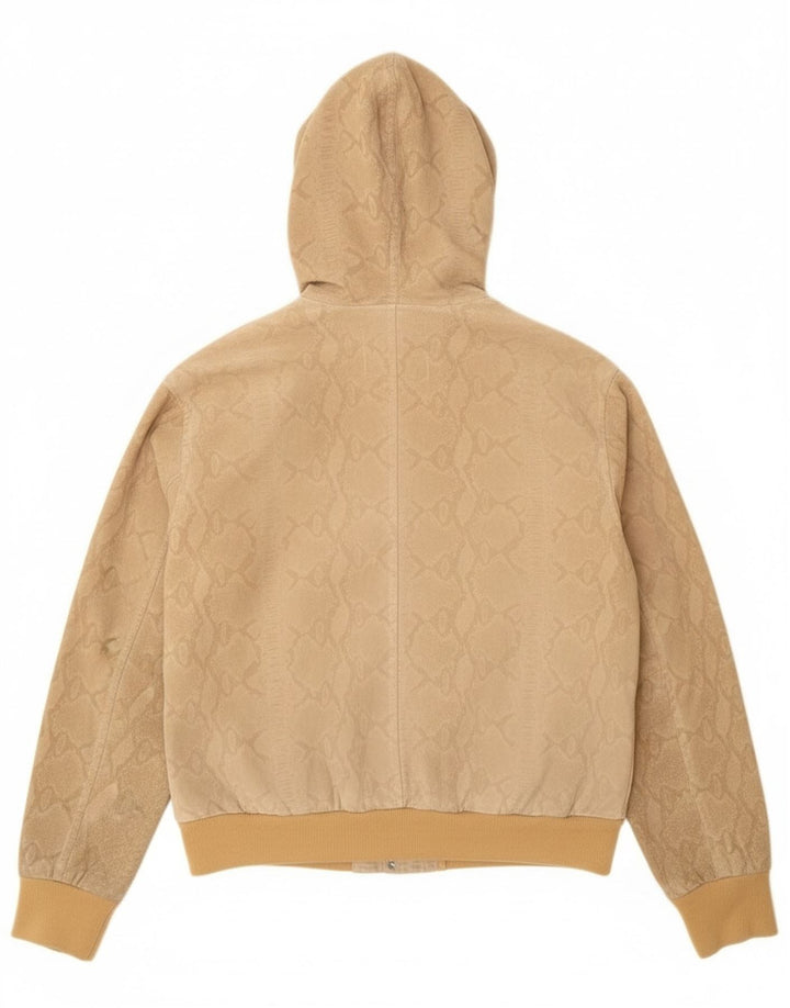 Donna Pelle Womens Hooded Bomber Jacket IT 42 Medium Beige Animal Print