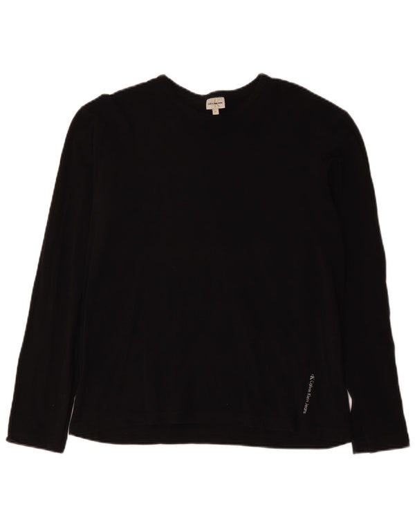 Calvin Klein Jeans Womens Top Long Sleeve UK 14 Medium Black Cotton
