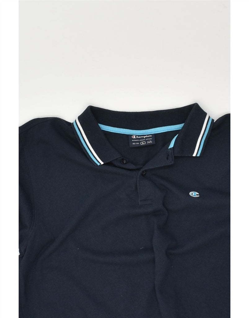 CHAMPION Boys Long Sleeve Polo Shirt 11-12 Years Large Navy Blue Cotton | Vintage Champion | Thrift | Second-Hand Champion | Used Clothing | Messina Hembry 