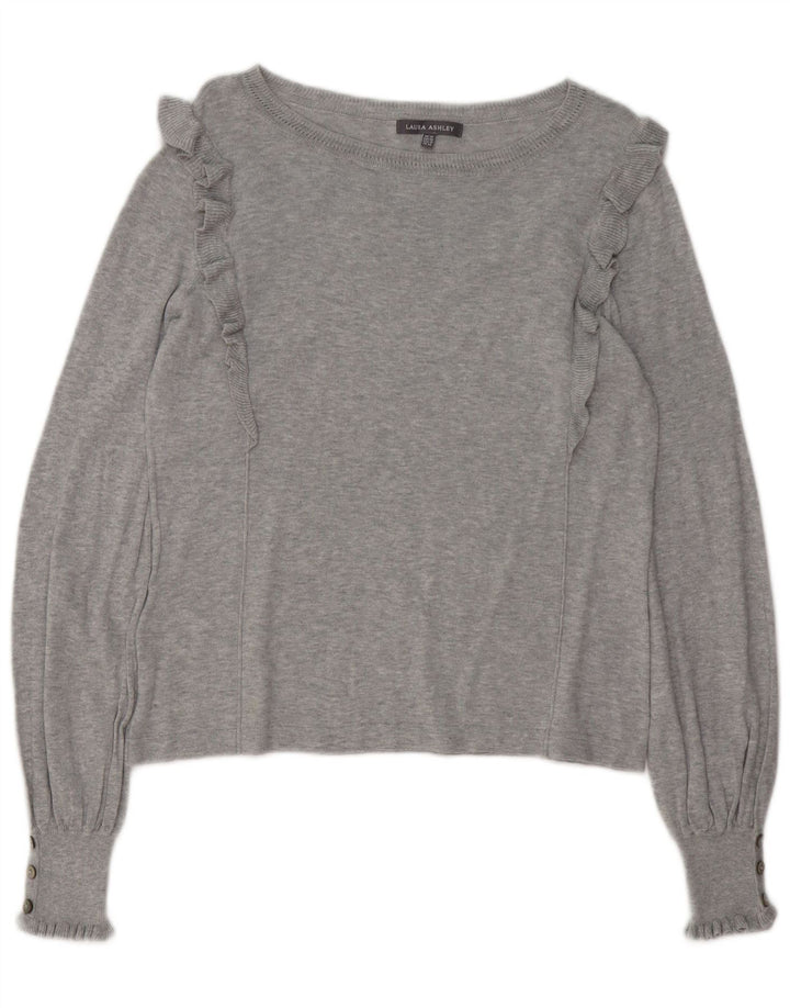 LAURA ASHLEY Womens Boat Neck Jumper Sweater UK 14 Large Grey Cotton
