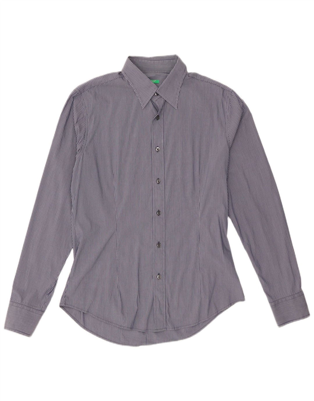 Benetton Mens Shirt Large Navy Blue Pinstripe Cotton