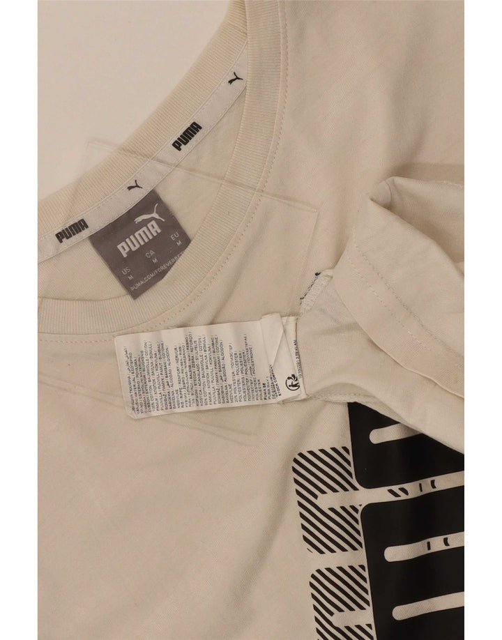 Puma Mens Graphic T-Shirt Top Medium Off White Cotton