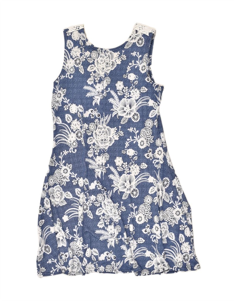 VINTAGE Womens Sleeveless A-Line Dress UK 14 Medium Blue Floral Viscose | Vintage Vintage | Thrift | Second-Hand Vintage | Used Clothing | Messina Hembry 