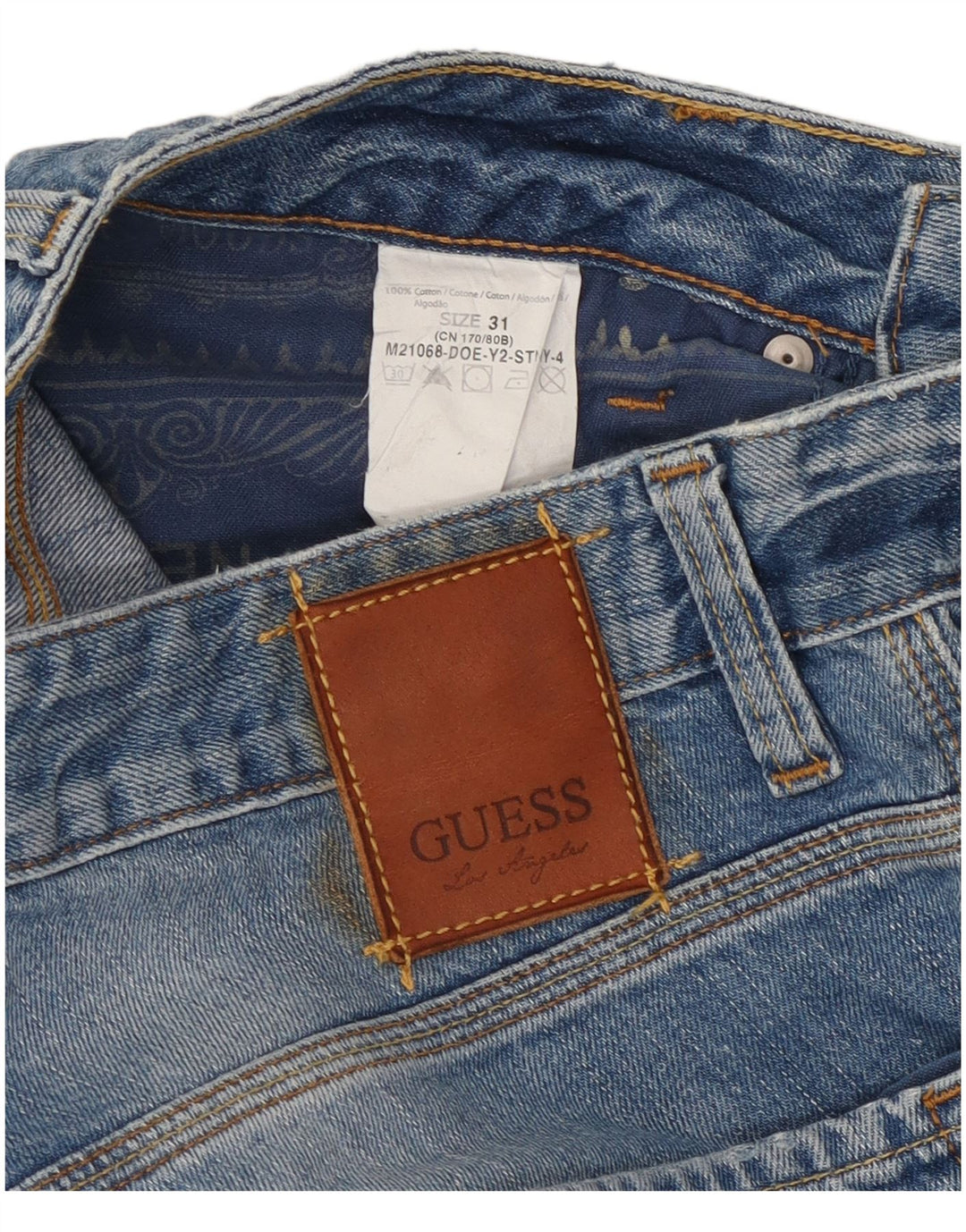 Guess Mens Distressed Straight Jeans W31 L34 Blue Cotton