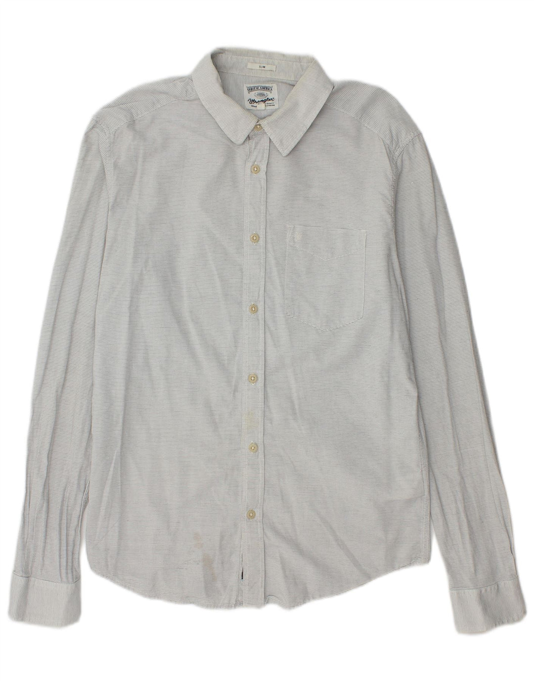 Wrangler Mens Slim Shirt Medium Grey Pinstripe Cotton