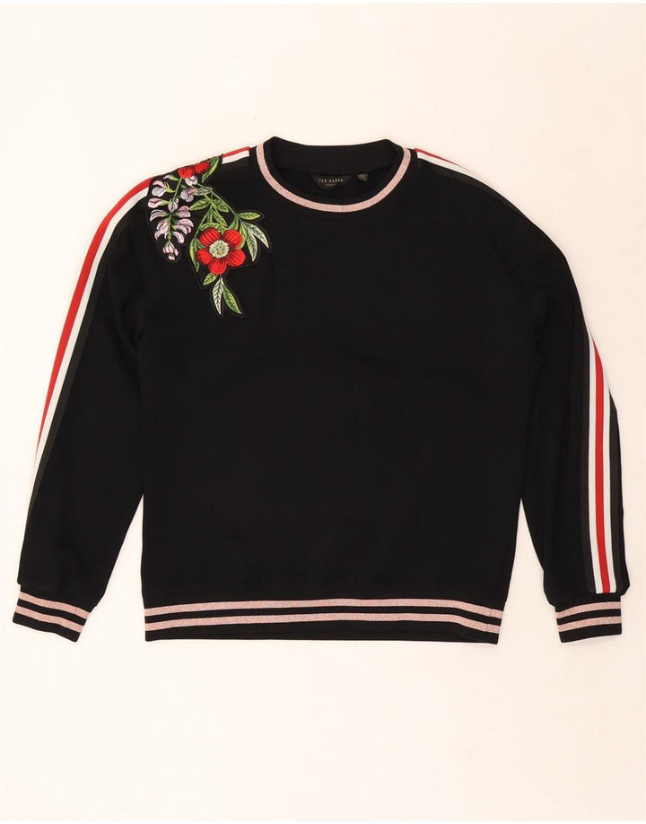 TED BAKER Womens Sweatshirt Jumper UK 14 Medium Black Floral Polyester