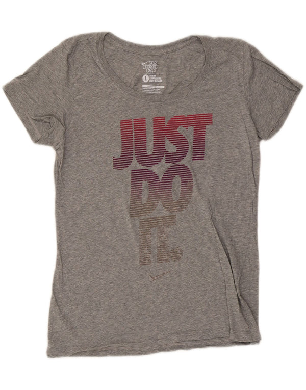 Nike Womens Slim Fit Graphic T-Shirt Top UK 14 Large Grey Flecked