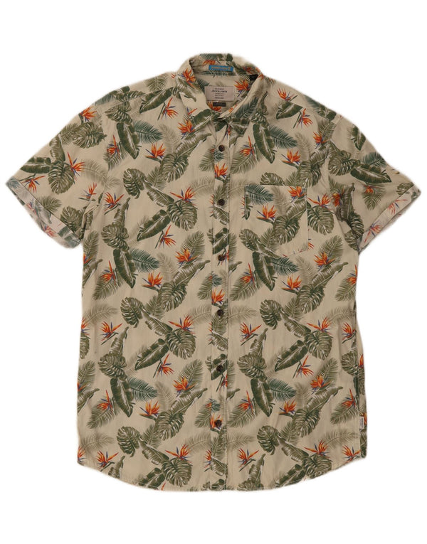 Jack & Jones Mens Short Sleeve Shirt Medium Green Floral Hawaiian