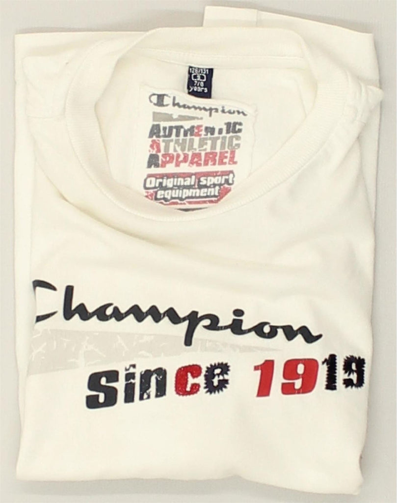 CHAMPION Boys Graphic T-Shirt Top 7-8 Years Small White | Vintage Champion | Thrift | Second-Hand Champion | Used Clothing | Messina Hembry 