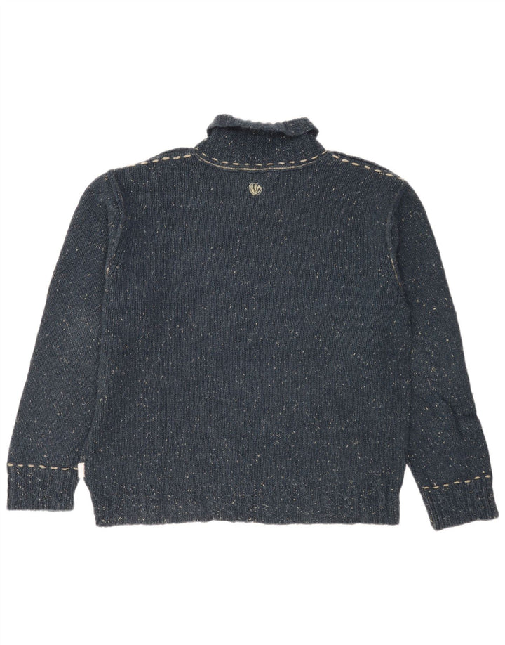 Fat Face Mens Shawl Neck Jumper Sweater Large Navy Blue Flecked Wool