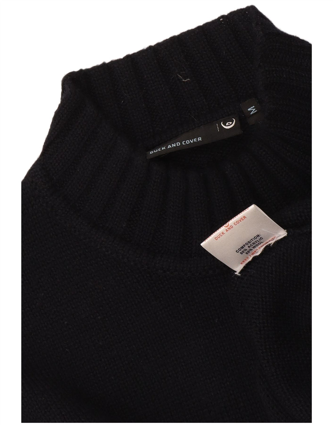 Duck And Cover Mens Graphic Turtle Neck Jumper Sweater Medium Black Acrylic