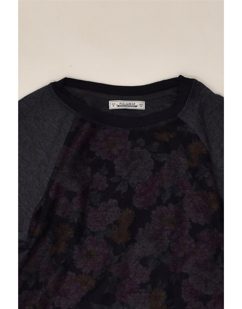 PULL & BEAR Womens Graphic Sweatshirt Jumper UK 14 Medium Navy Blue Floral | Vintage Pull & Bear | Thrift | Second-Hand Pull & Bear | Used Clothing | Messina Hembry 