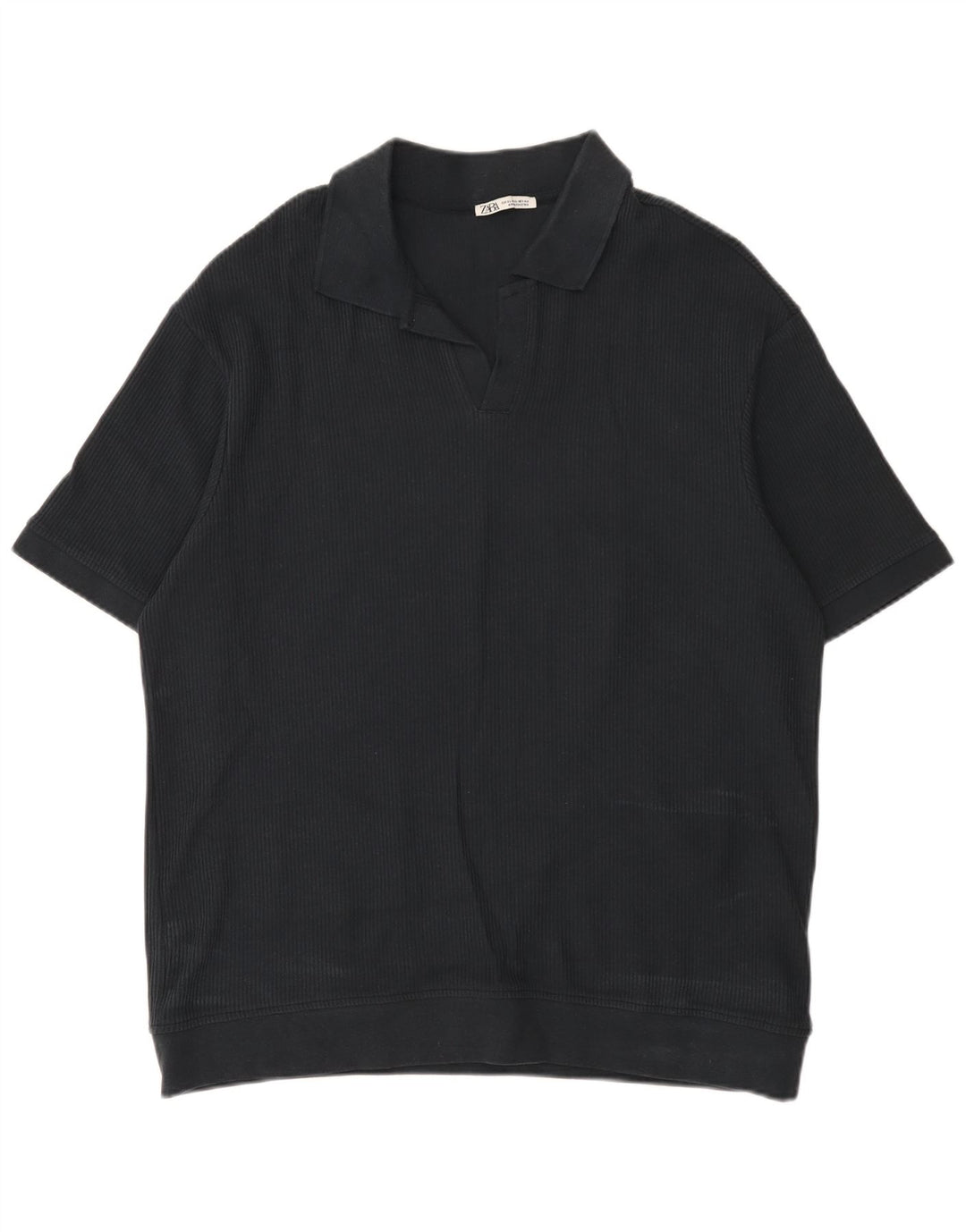 Zara Mens Polo Shirt XL Black Cotton