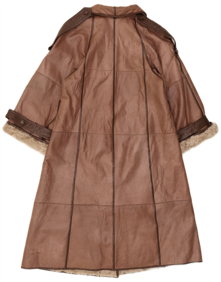Vintage Womens Leather Coat UK 14 Medium Brown