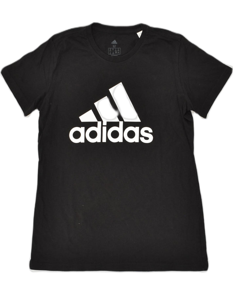 ADIDAS Womens Graphic T-Shirt Top UK 12/14 Medium Black Cotton | Vintage Adidas | Thrift | Second-Hand Adidas | Used Clothing | Messina Hembry 