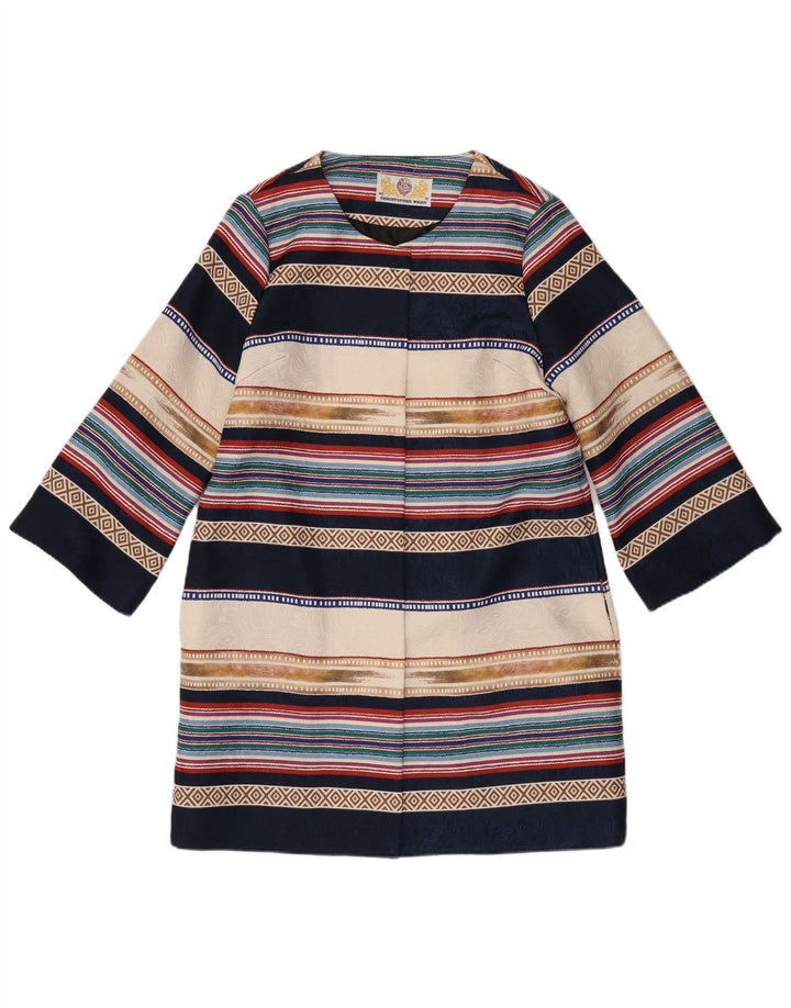 Christopher Wren Womens Overcoat UK 12 Medium Navy Blue Geometric Retro